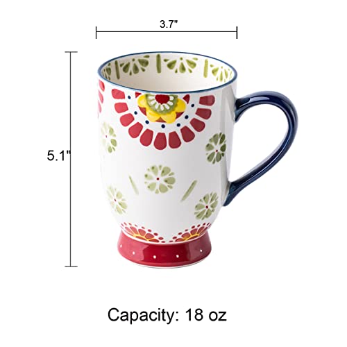 Xinrry Large Ceramic Coffee Mug, 18 Oz Big Tea Cup With Handle, Vintage Coffee Cup For Office And Home, Decorative Floral Pattern, Dishwasher And Microwave Safe #TOP2