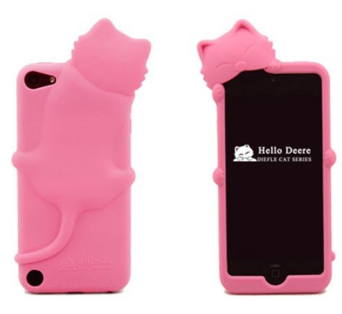 Hot Pink Lovely Kiki Cat Silicone Case Cover for Apple iPod Touch 5th Generation 5G 5 with Earphone Anti Dust with Retail Package Xmas Gift