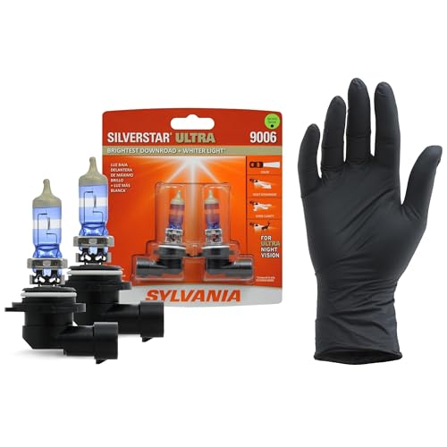 SYLVANIA - 9006 SilverStar Ultra plus Free Installation Gloves - High Performance Halogen Headlight Bulb, High Beam, Low Beam, Fog Replacement Bulb, Brightest Downroad Whiter Light (Contains 2 Bulbs)