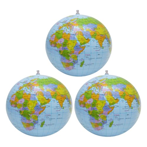 LOPUNER 5 globos terráqueos inflables para fiestas en la piscina y la playa | Globos terráqueos educativos de PVC de 40 cm | Bolas inflables con mapa de la Tierra, juguete didáctico para el hogar y