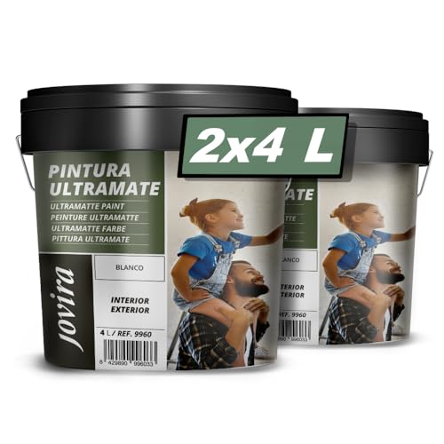 JOVIRA PINTURAS Peinture Ultramate Extérieur/Intérieur Lavable, super couvrant, blanc. (2x4 Litres, Blanc)