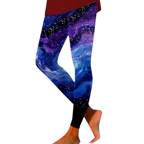 Generisch Leggings para fitness y tiempo libre, mallas deportivas para mujer, con diseño de universo rígido, para actividades al aire libre, pantalones largos, azul, S