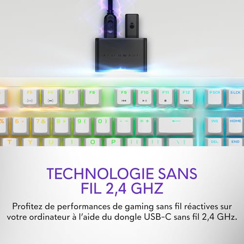 Alienware AW920K Clavier Gaming Sans Fil Trimode QWERTY Cherry MX touches PBT durables rétroéclairage AlienFX RVB 16 8 couleurs autonomie 110 h Lunar - vue 6