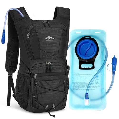 RAINSMORE Hydration Backpack with 2L Water Bladder Lightweight 15L Hiking Water Backpack Large Capacity Hydration Pack for Running Cycling Biking Walking Climbing Fits Men & Women Black