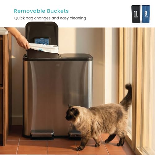 Image of Home Zone Living 19 Gallon Large Kitchen Trash Can with Dual Compartments