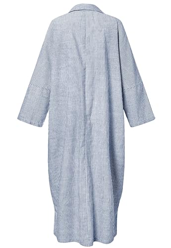 chouyatou Women's Casual Long Sleeve Button Down Loose Striped Cotton Maxi Shirt Dress4