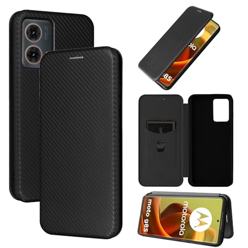 Coque Motorola Moto G85 fine en fibre de carbone et PC noir avec clapet