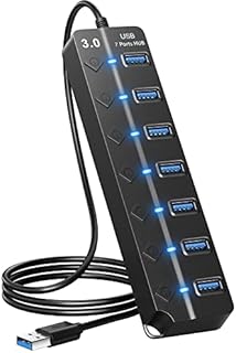 ONFINIO USB Hub 3.0, 7-Port USB Hub Splitter with Individual On/Off Switches and Lights, 3.2ft/1m Long Cable Compatible with MacBook, Laptop, Surface Pro, PS4, PC, Flash Drive, Mobile HDD