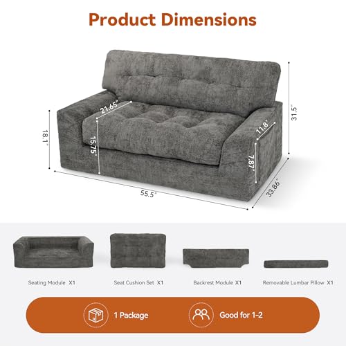 Image of MONVANE 55.5 inch Convertible Loveseat Sofa Bed, 2-in-1 Boneless Sleeper Sofa Couch with Storage Pocket, Comfy Chenille Deep Seat Couch for Living Room, No Assembly Required, Dark Grey