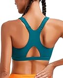 RUNNING GIRL High Impact Sports Bras for Women, Racerback Adjustable Straps Sports Bras for Women with Sewn in Pads_WX3106_Storm Teal_XL