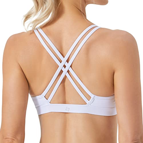 FITTIN Strappy Sports Bra - Crisscross Back Sports Bra for Women Wirefree Bra Yoga Tops White Medium