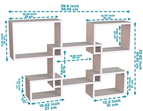 Modern Wall Mounted Square Shaped Floating Shelves Set of 5 Square Shelves for Bathroom, Bedroom, Living Room & More - Screws and Anchors Included Rustic Wall Décor Display for Home - White