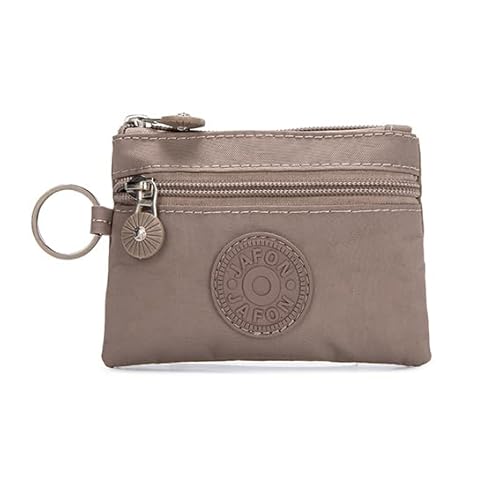 Coin Purse Change Pouch for Women 2 Layers Zipper Oxford Cloth Waterproof Purse (khaki)