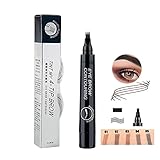 LÁPIZ DE CEJAS DE CUATRO PUNTAS DE ALTA CAPACIDAD: Lápiz de cejas dinámico y moderno con punta de tenedor de microcuchilla, seguro de usar. Puede maquillarse los ojos y dibujar diferentes formas de cejas durante todo el día; La capacidad de almacenamiento del lápiz de cejas se ha mejorado en comparación con la base original, y el diseño puede proporcionar el maquillaje en 5 colores: marrón oscuro, marrón claro, marrón grisáceo, rojo, negro.