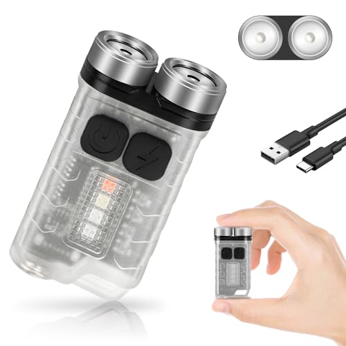 FTOYIN Small Powerful EDC Flashlight with Five Light Modes, 900LM Rechargeable Mini Pocket LED Keychain Flash Light with Magnet, IP65 Waterproof for Camping, Outdoor, Emergency (White)