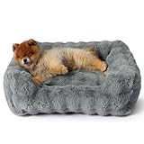 Lesure Fluffy Dog Beds for Small Dogs - Orthopedic Rectangle Calming Pet Sofa, Plush Bubble Bolster Puppy Bed with Removable Washable Cover and Nonskid Bottom,25x21x7inches,Grey