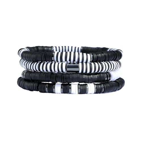 GOOJIDS Surfer Heishi Clay Bead Bracelets for Women Bohemian Stackable Gold Beaded Stretch Bracelets Elastic Layering Friendship Bracelets Boho Jewelry Gifts