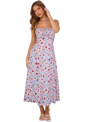 Image of YIOYOLA Corset Dress for Women Casual Tea Party Summer Wedding Guest Flowy Midi Sundress