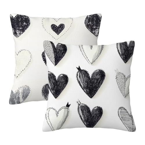 Funda Cojin 55x55 Juego de 2, Fundas Cojines Exterior Blanco Fundas de Cojines Sofa para Jardin Exterior, Cuadrado Impermeable Lino Funda de Almohada Corazón Decor, Regalos Originales para Mujer -2808