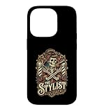 Installation facile Vintage Skeleton Hair Stylist Salon Barber Design Coque pour iPhone 14 Pro