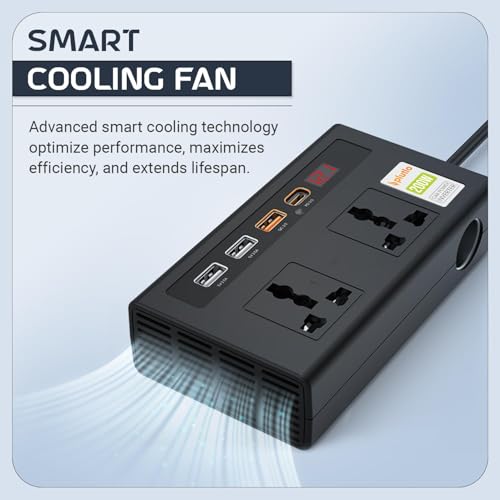 Image of 200W Car Power Inverter, Car Laptop Charger with 2 AC Outlets (220V), 3 USB-A & 1 USB-C PD 18W Fast Charging Ports, 12V DC to 220V AC Adapter for Laptops, Phones & Tablets - Black Body