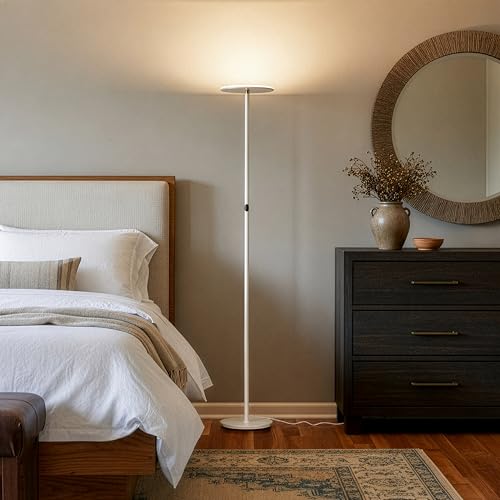 Image of Brightech Sky LED Floor lamp, Torchiere Super Bright Floor Lamp for Living Room Decor & Office - Dimmable, Tall Standing Lamp with Warm Light for Bedroom & Reading - White
