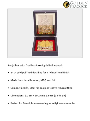 Image of 24K Gold Polished Brown and Gold Color Shree Laxmi Matay Small Pooja Box | Ideal Gift for Hindu Religious, Family and Friends, Corporate Gifts etc... | Worship, Gifting, and Spiritual Blessings.
