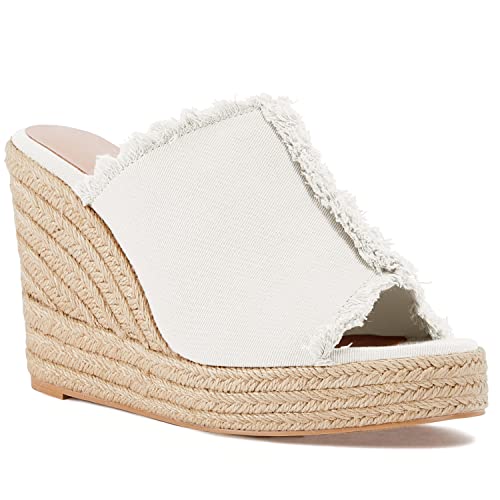 Image of Juliet Holy Womens Wedge Sandals Peep Toe Denim Slip On Backless Espadrilles Platform Sandal Shoes