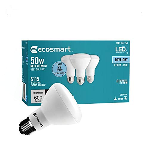 image for (3-Pack) EcoSmart R20 Daylight LED, Dimmable, 600-Lumen, 5000K, 8-Watt
