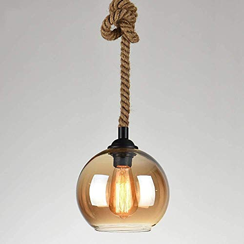 Lustre en verre suspendu E27 design loft industriel avec finition corde de chanvre - 3