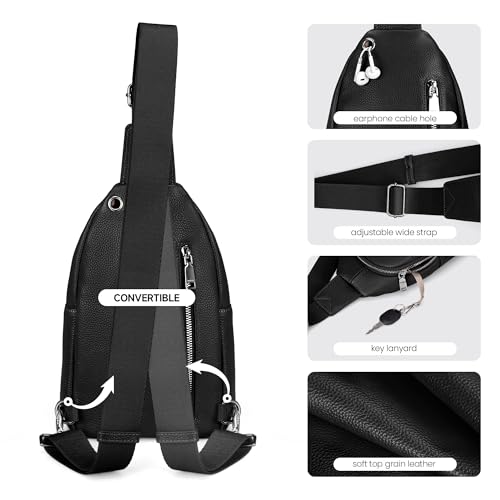 befen Anti Theft Genuine Leather Sling Bag for Women Black Leather Crossbody Fanny Packs with RFID Blocking Card Slots Soft Chest Bag with Adjuatable Strap Ladies Crossbody Purse for Travel - Thumbnail 6