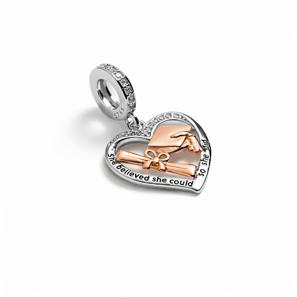 Charm Laurea Compatibile Tutte Marche Pendente Diploma Gufo Pergamena Cappello Libro Cuore Stella Compleanno Anniversario Ciondoli Originale Bead Argento