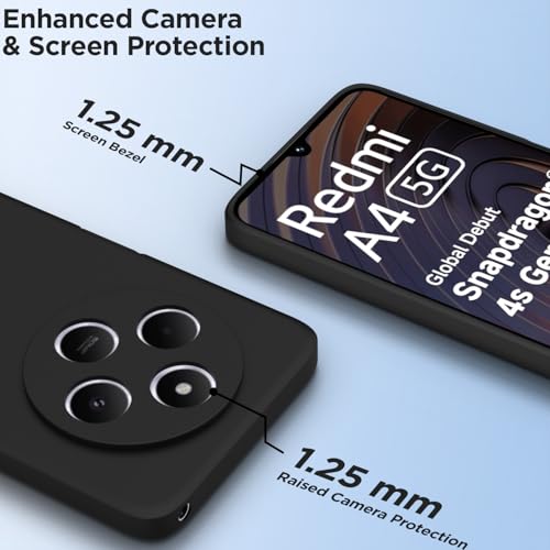 Image of Outlouders Back Cover for Redmi A4 5G / Redmi 14C 5G / Poco C75 5G | Camera Protection | Durable Soft Matte Silicone Bumper Case (Black)