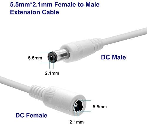 DC Extension Cable 2 Pack 10FT/3M 2.1mm x 5.5mm Male to Female DC Extension cord for Power Adapter, EZVIZ, WANSVIEW, Sricam, Dericam, CCTV Security WiFi IP Camera, Bird Box Camera, LED Strip Light