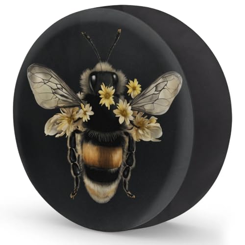 Image of Spare Tire Cover Bee Floral Wheel Covers Protectors Waterproof Dust-Proof Universal Fit Trailer, RV, SUV and Many Vehicle 15 Inch