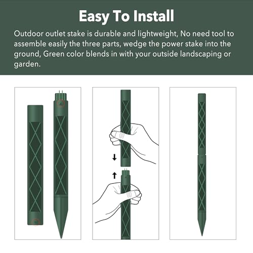 image for HBN Outdoor Power Stake Waterproof with 6FT Long Extension Cord, 3 Gro