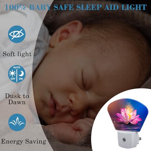 Image of Magic Pink Lotus Flower Night Light, Magic Flowers Nightlight Plug into Wall with Dusk to Dawn Sensor for Kid Girls Boys Women Men Bedroom, Hallway, Kitchen, Bathroom, Stairs Decor