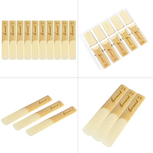 Sovvid 10 Pack Bb Clarinet Reeds with Plastic Box, Strength 3.5 Reeds for Clarinet, Thinner Reed Tip & Unfiled Cut for Easy of Play, Traditional Reeds for Clarinet Beginner and Player