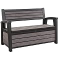 Keter Hudson 60 Gallon Plastic Resin Weather Resistant Outdoor Backyard Patio Storage Bench Deck Box, Brown