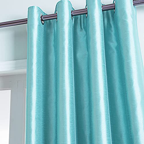 Image of GYROHOME Faux Silk Blackout Curtains, Fully Lined Solid Color Window Treatment Drapes for Bedroom and Living Room Thermal Insulated Grommet Top Room Darkening Drapes, (Aqua Blue,46x90inch, 2 Panels)