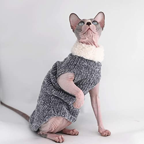 Sphynx Cat Clothes Winter Warm Faux Fur Sweater Outfit, Fashion High Collar Coat For Cats Pajamas For Cats And Small Dogs Apparel, Hairless Cat Shirts Sweaters (S (3.3-4.4 Lbs), Blue-Grey) #TOP4