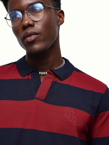 Image of Dennis Lingo Men's Striped Polo Neck Full Sleeves Relaxed Fit T-Shirt