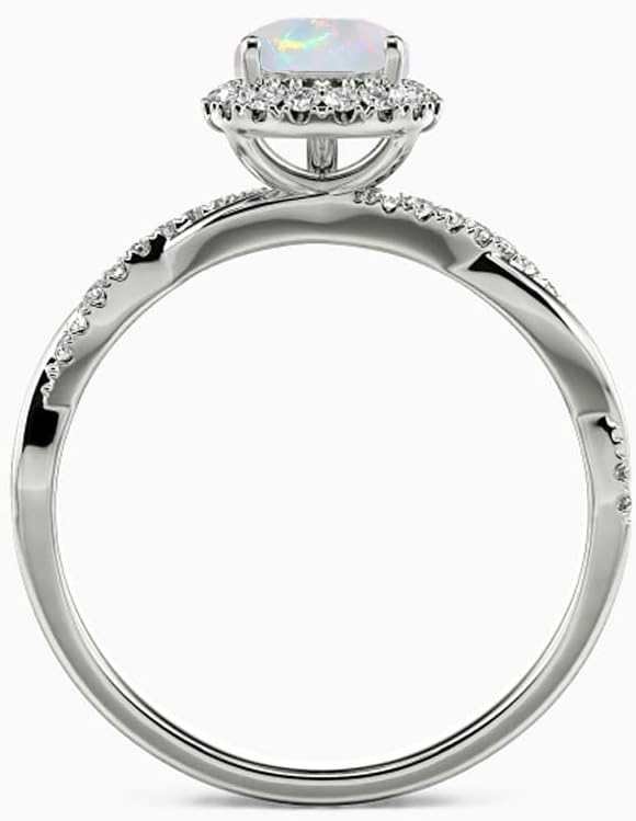 2ct 925 Sterling Silver Opal Ring for Women Real Genuine Pear Cut Halo Opal Engagement Ring Dainty October Birthstone Opal Ring For Her