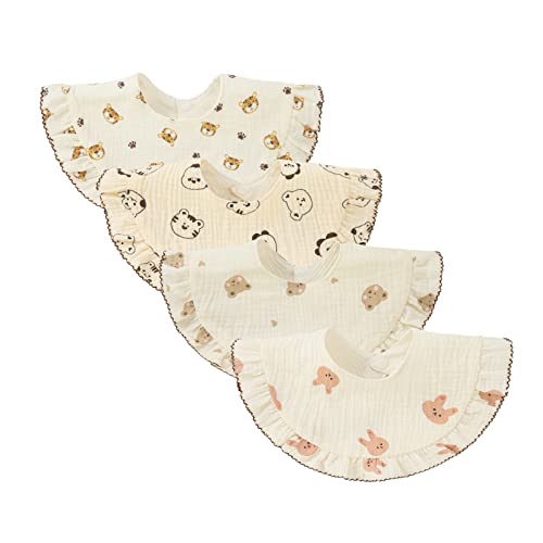Image of Nishine 4 pcs Unisex Baby Muslin Bandana Drool Bibs 360 Degree Rotatable Cotton Teething Feeding Drooling Bibs for Boy Girl