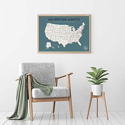 Epic Adventure Maps The United States Push Pin Map 24" X 17" - Unframed Travel Map To Mark Your Travels Around The Usa - Multicolored Pushpins Included #TOP4