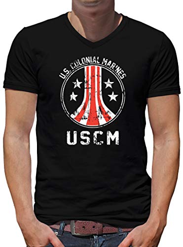 TShirt-People US Colonial Marines Button V-Kragen T-Shirt Herren XXL Schwarz