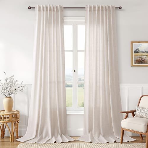 Image of Joywell Extra Long Linen Curtains 112 Inches for Living Room Cream Beige