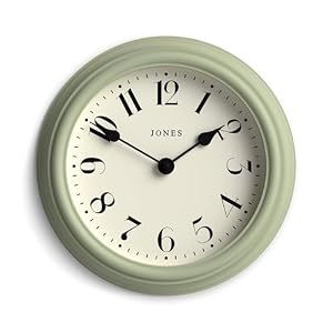 Jones Clocks® Frieze wall clock | Small elegant classic round clock | 23cm | Sage green | Pretty design ideal for the kitchen, living room, bedroom, large or small spaces