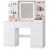 JUMMICO Toeletta da Trucco con Specchio LED Regolabile, Postazione Trucco con 4 Ripiani e ...