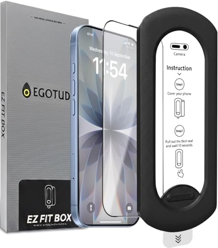 Image of EGOTUDE for iPhone 17 & 16 Pro Tempered Glass 9H Hardnes Edge-To-Edge Coverage Screen Guard Protector with Easy Fit Auto Dust Removal Kit